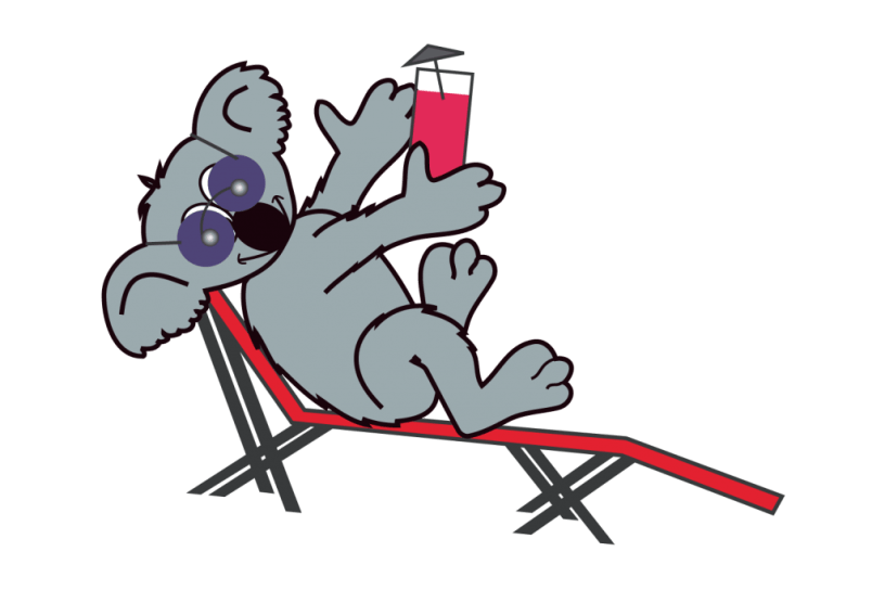 Koala auf der Liege mit einem Drink